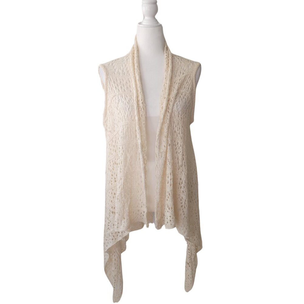 NWT Forever 21 Long Sleeveless Knit Cardigan - Cream Duster Vest - OS - Picture 1 of 3